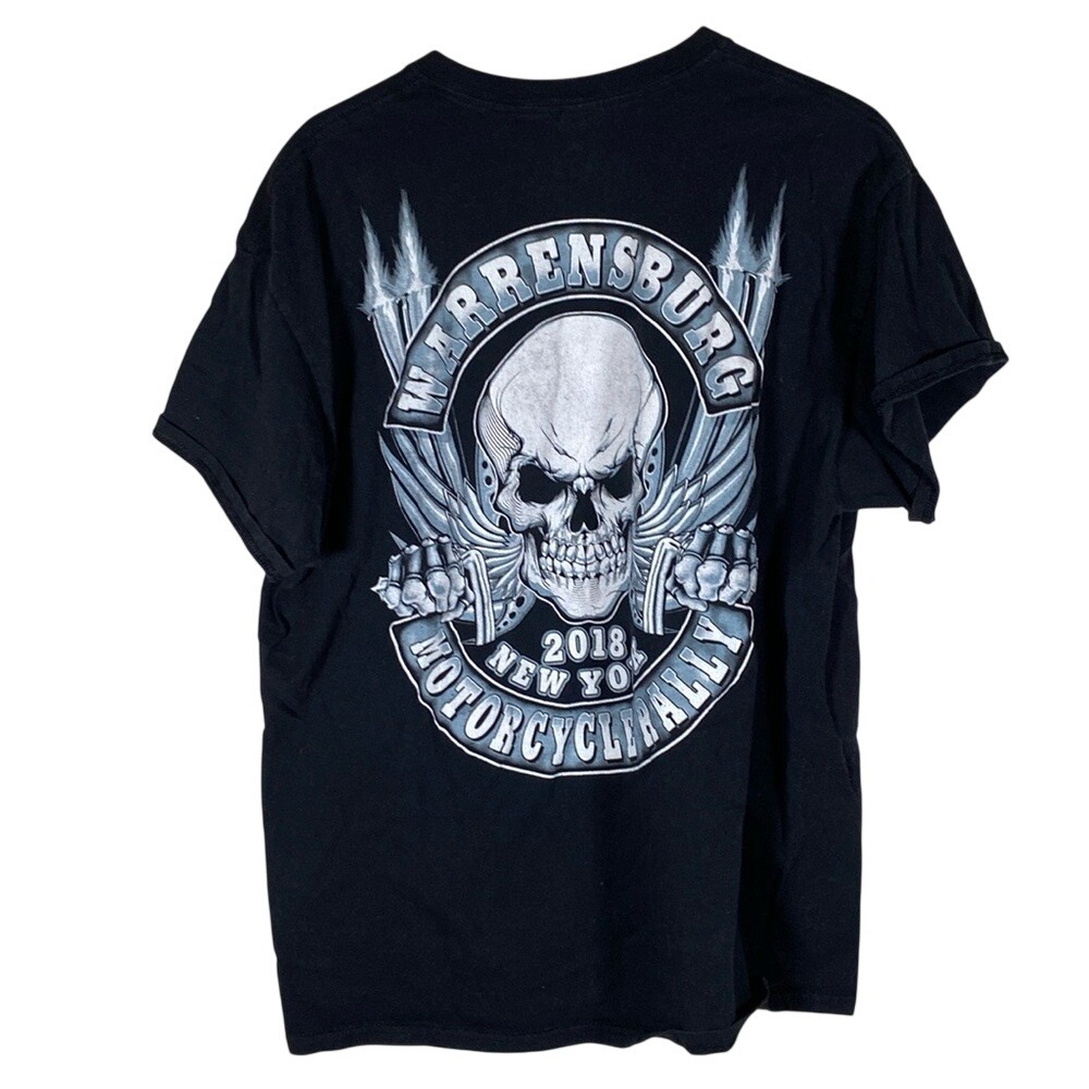 Warrensburg New York motorcycle biker skull t shirt size XL double sided
